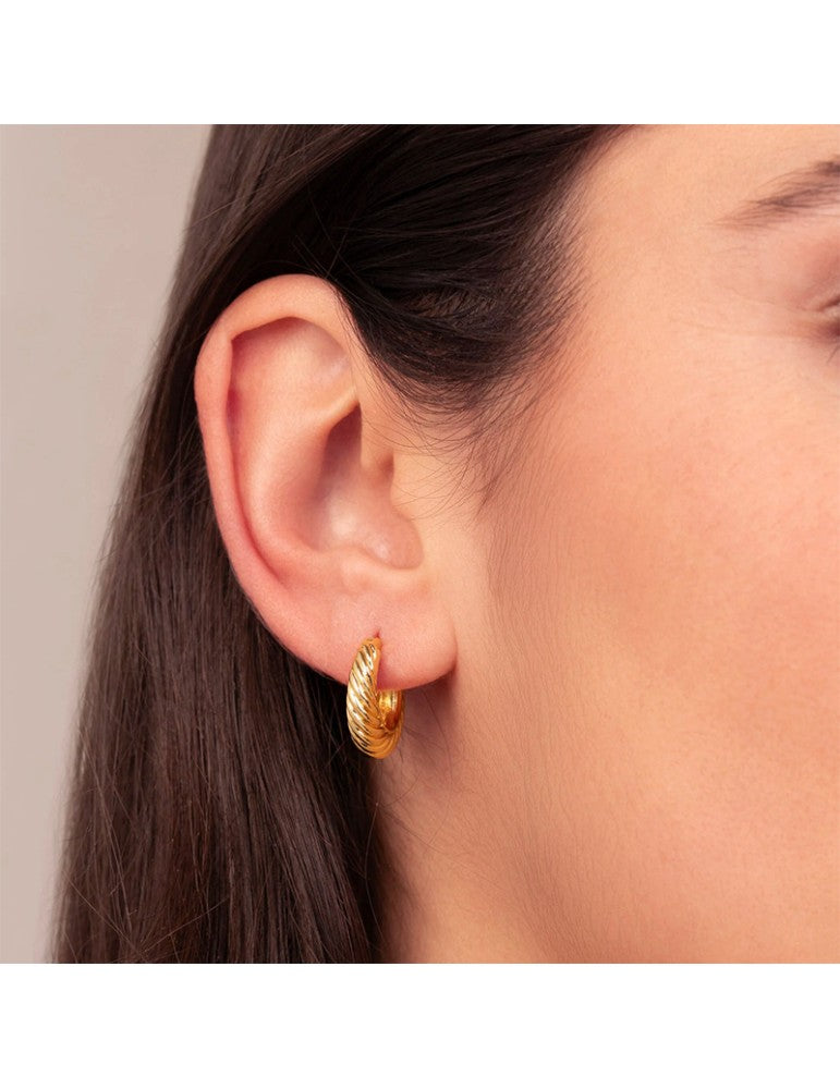 Orecchini a Cerchio Etrusca Gioielli Lega Golden Placcata Oro 18 Kt Finitura Corda