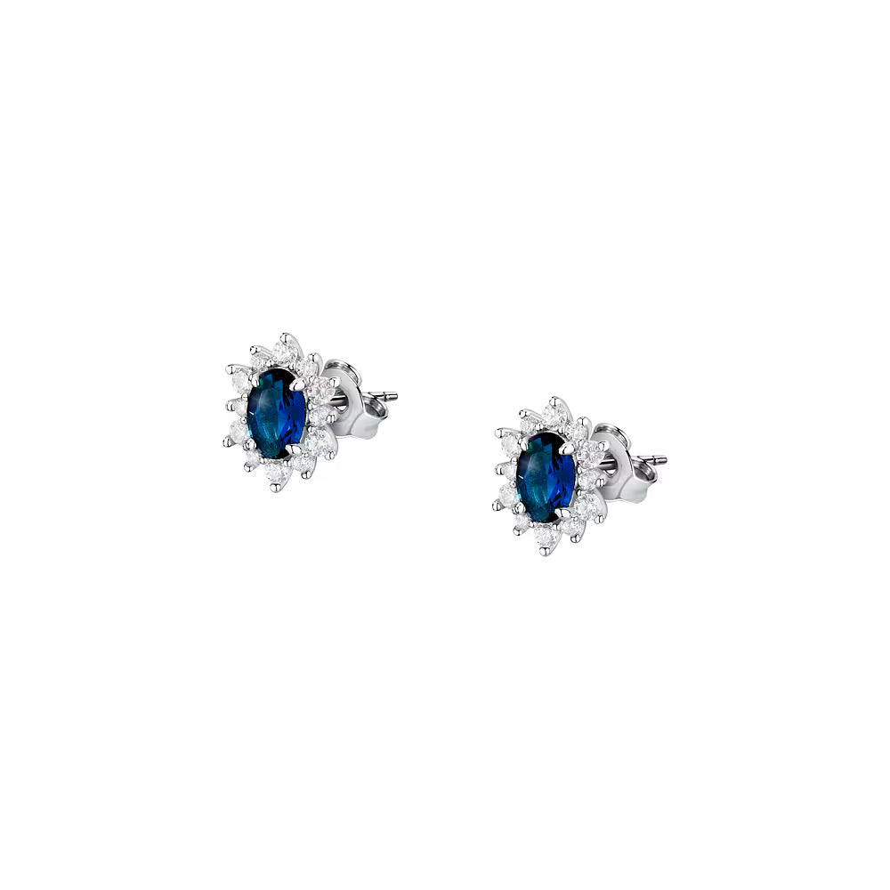 Orecchini Lobo Morellato Tesori Argento Rosetta Zircone Ovale Blu Contornato