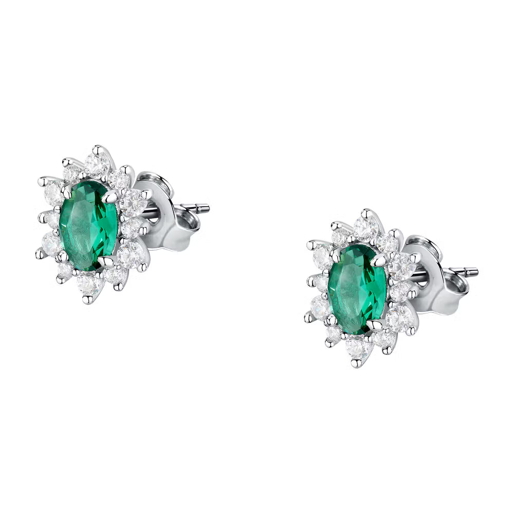 Orecchini Lobo Morellato Tesori Argento Rosetta Con Zircone Ovale Verde Contornato