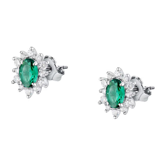 Orecchini Lobo Morellato Tesori Argento Rosetta Con Zircone Ovale Verde Contornato