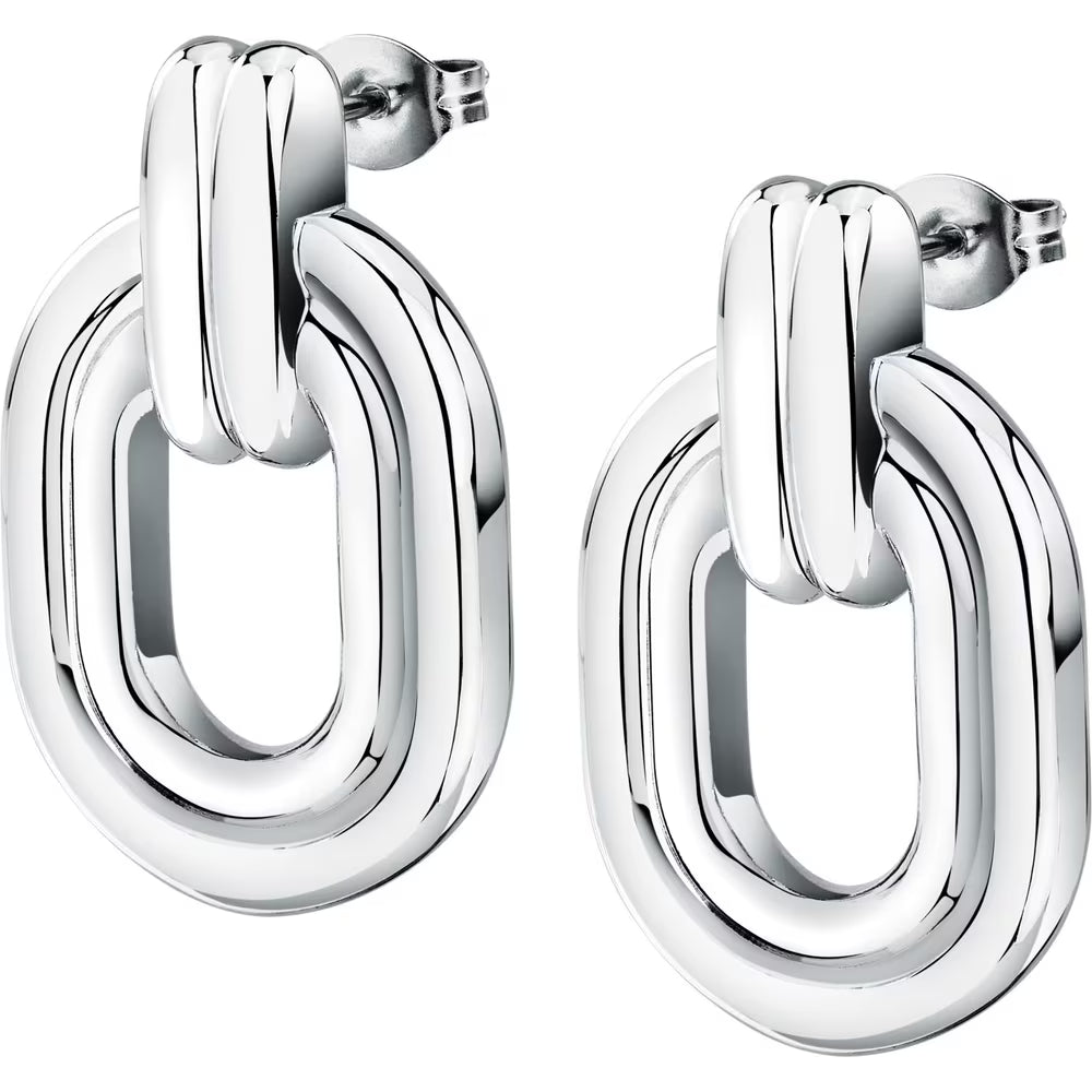Orecchini Pendenti Morellato Vintage Bold Acciaio Doppia Riga Con Ovale Doppio