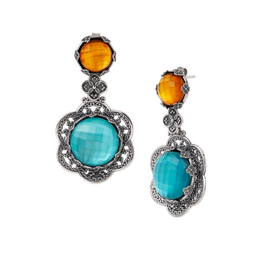 Orecchini Pendenti Gerardo Sacco Ninfea Aperta Argento Pietre Sfaccettate