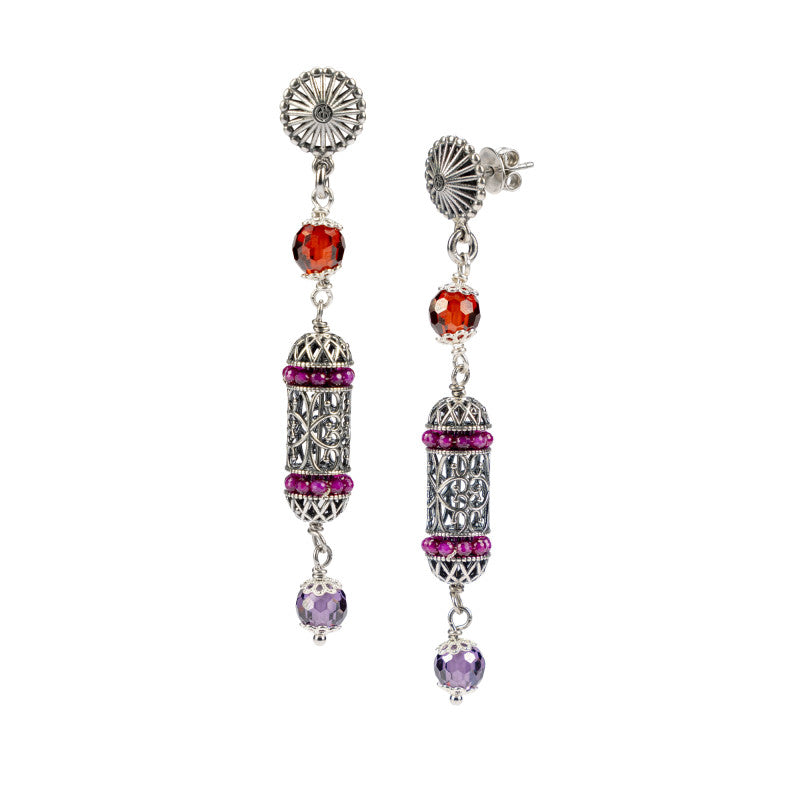 Orecchini Pendenti Gerardo Sacco Iride Argento  Brunito Cubic Zirconia Multicolor e Lanterna Mediterranea