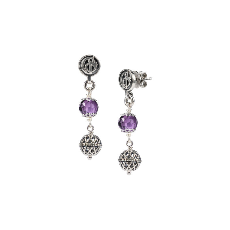 Orecchini Pendenti Gerardo Sacco Iride Argento Brunito Sinacolo  Cubic Zirconia Viola