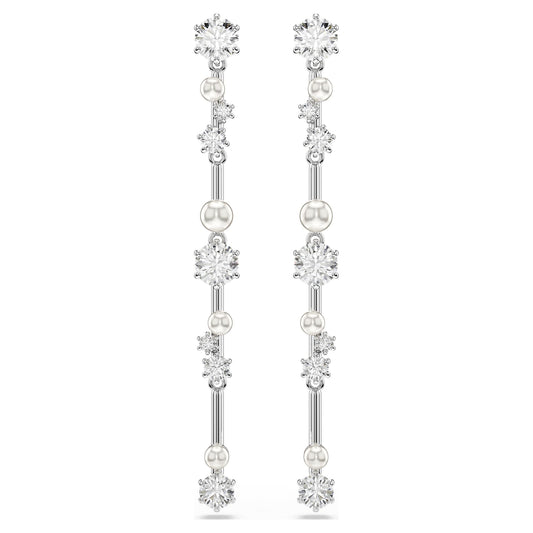 Orecchini Pendenti Swarovski Constella Crystal Pearl, tagli Round, Bianchi, Placcato rodio