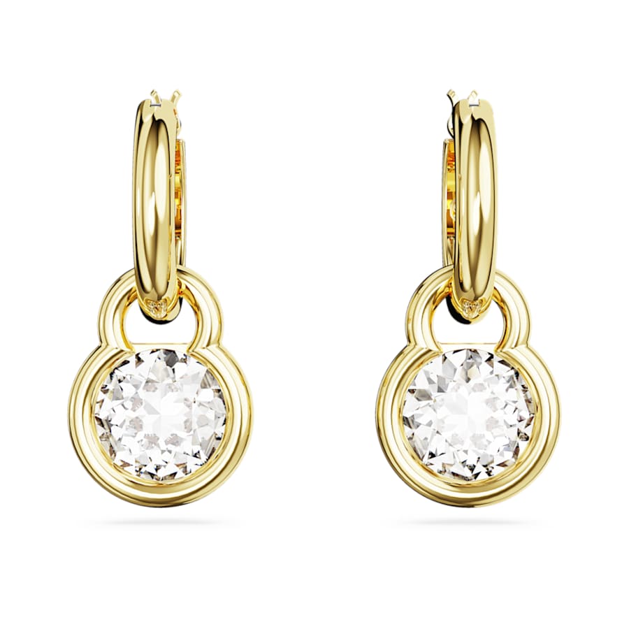 Orecchini Pendenti Swarovski Dextera Taglio Round, Bianchi, Placcato color oro