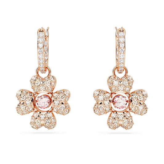 Orecchini Pendenti Swarovski Idyllia Quadrifoglio, Bianchi, Placcato color oro rosa