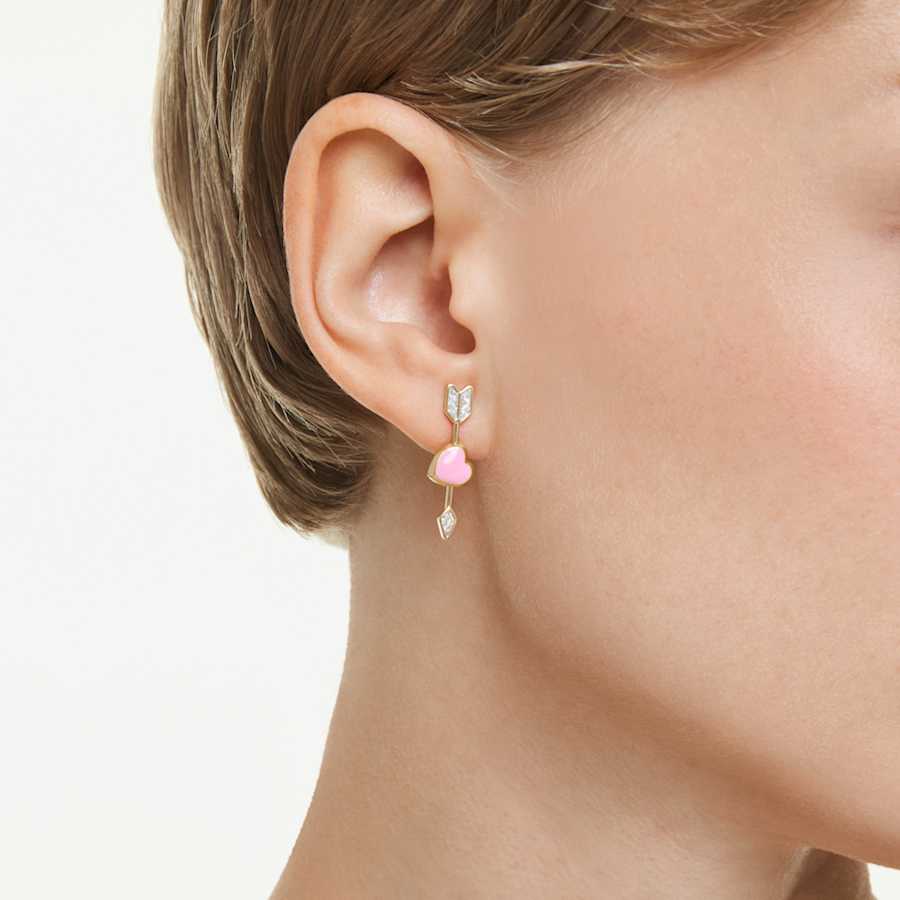 Orecchini Swarovski Idyllia A Lobo Arrow Taglio misto, Cuore con freccia, Bianchi, Placcato color oro
