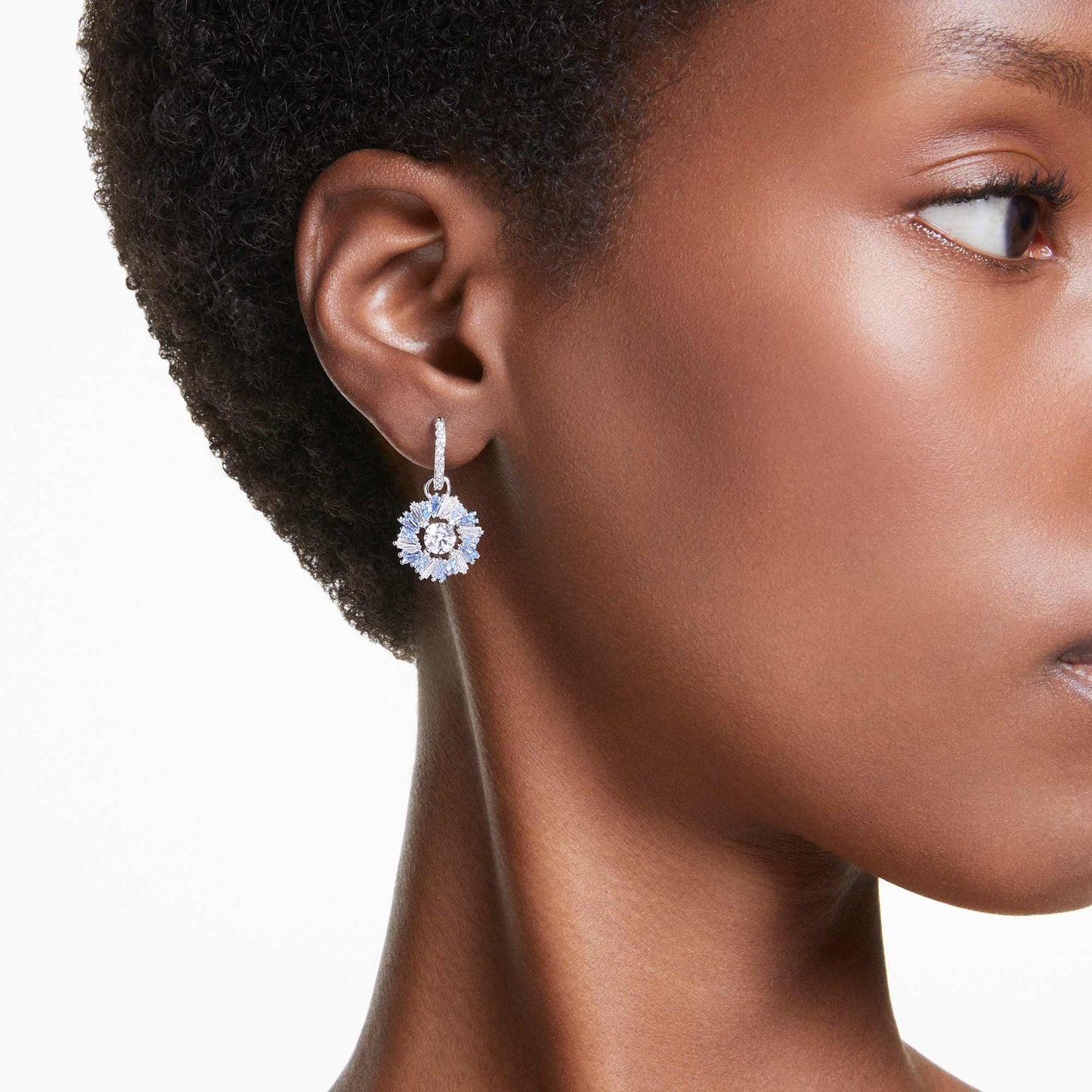 Orecchini Pendenti Swarovski Idyllia Taglio misto, Fiore, Blu, Placcato rodio