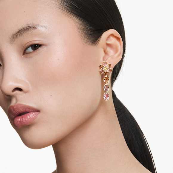 Orecchini Pendenti Swarovski Idyllia Taglio misto, Fiore, Multicolore, Placcato color oro