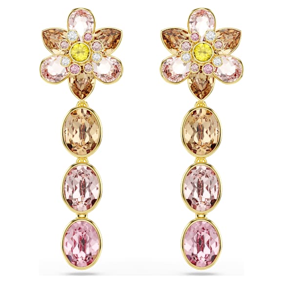 Orecchini Pendenti Swarovski Idyllia Taglio misto, Fiore, Multicolore, Placcato color oro