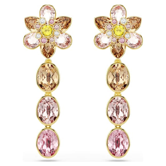 Orecchini Pendenti Swarovski Idyllia Taglio misto, Fiore, Multicolore, Placcato color oro