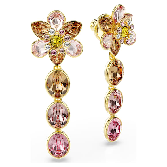 Orecchini Pendenti Swarovski Idyllia Taglio misto, Fiore, Multicolore, Placcato color oro