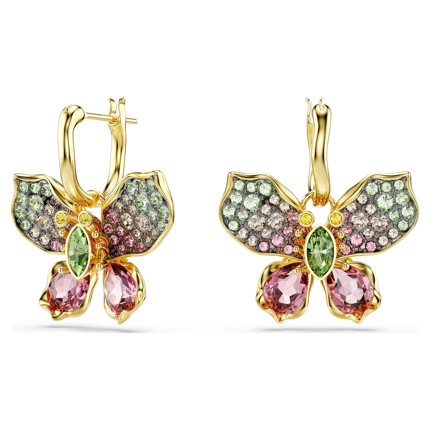 Orecchini Pendenti Swarovski Idyllia Taglio misto, Pavé, Farfalla, Multicolore, Placcato color oro