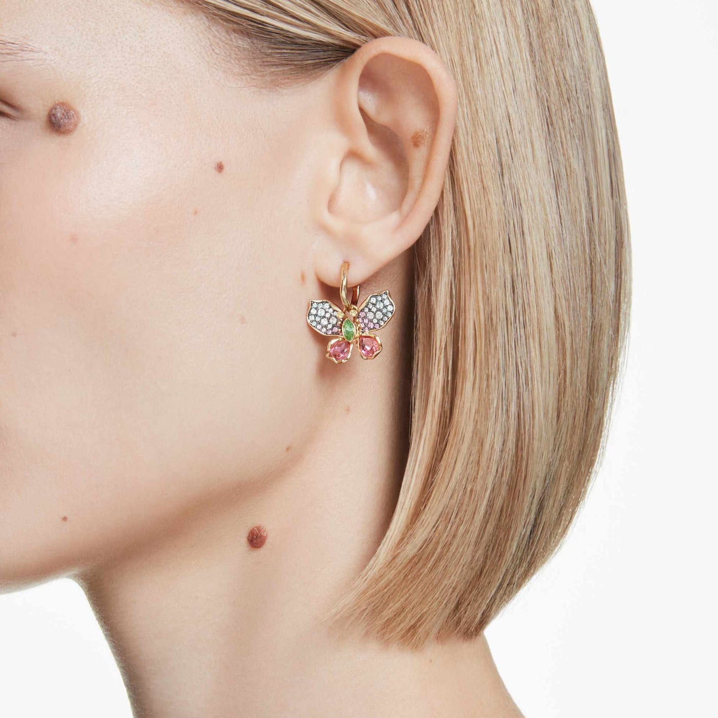 Orecchini Pendenti Swarovski Idyllia Taglio misto, Pavé, Farfalla, Multicolore, Placcato color oro
