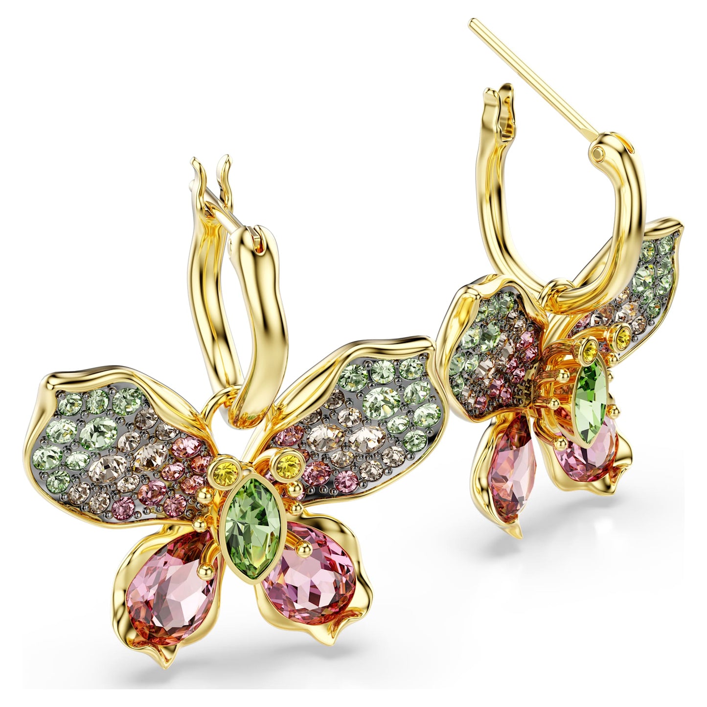 Orecchini Pendenti Swarovski Idyllia Taglio misto, Pavé, Farfalla, Multicolore, Placcato color oro