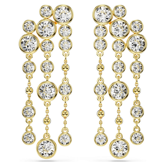 Orecchini pendenti Swarovski Imber, Taglio Round, Chandelier, Bianchi, Placcato color oro