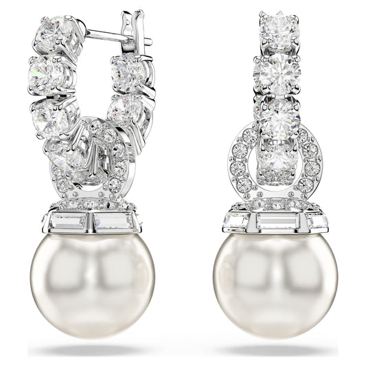 Orecchini Pendenti Swarovski Matrix Crystal Pearl, Taglio Round, Bianchi, Placcato rodio