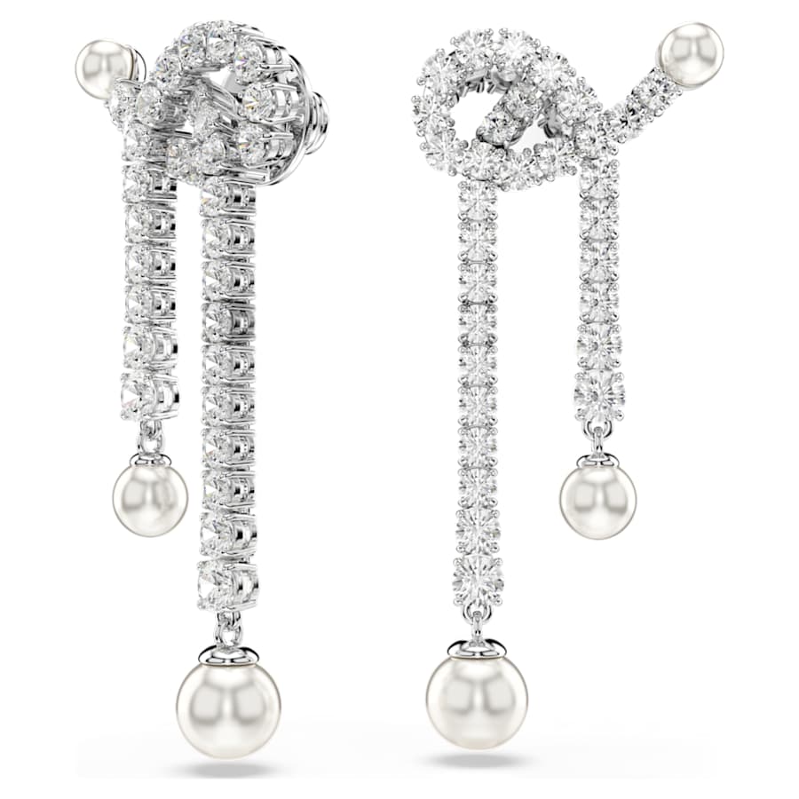 Orecchini Pendenti Swarovski Matrix Crystal Pearl, Taglio Round, Bianchi, Placcato rodio