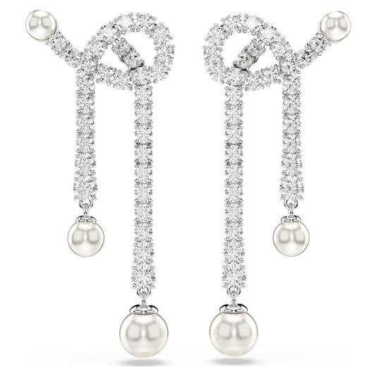 Orecchini Pendenti Swarovski Matrix Crystal Pearl, Taglio Round, Bianchi, Placcato rodio