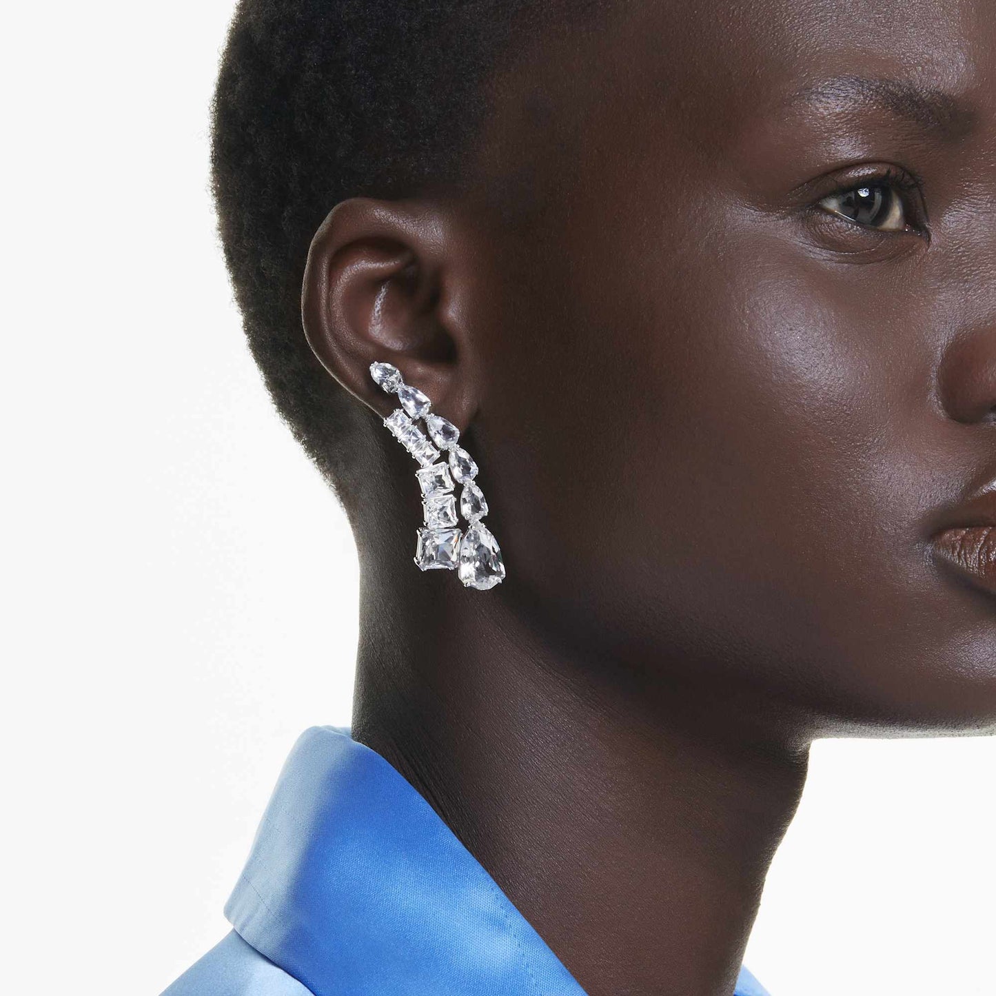 Orecchini pendenti Swarovski Matrix Taglio misto, Bianchi, Placcato rodio