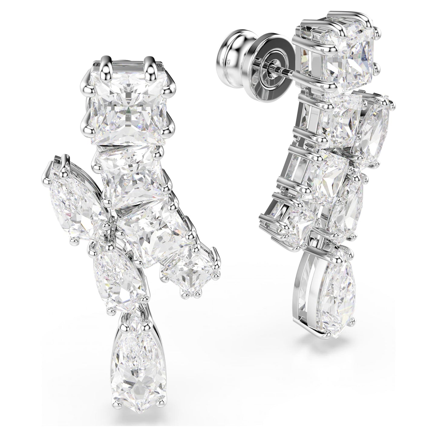 Orecchini pendenti Swarovski Matrix Taglio misto, Bianchi, Placcato rodio