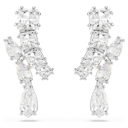 Orecchini pendenti Swarovski Matrix Taglio misto, Bianchi, Placcato rodio