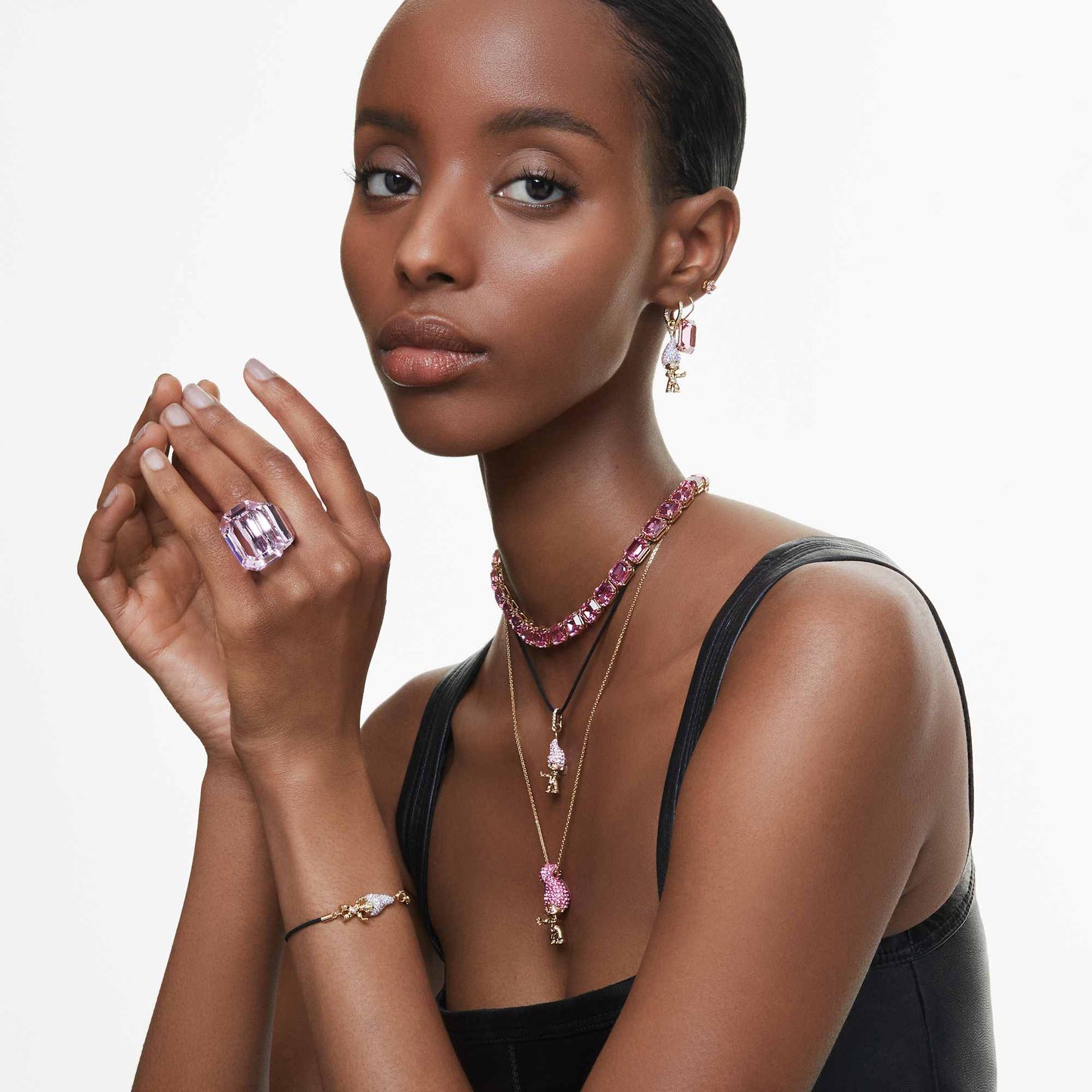 Orecchini pendenti Swarovski Millenia Taglio ottagonale, Rosa, Placcato color oro rosa