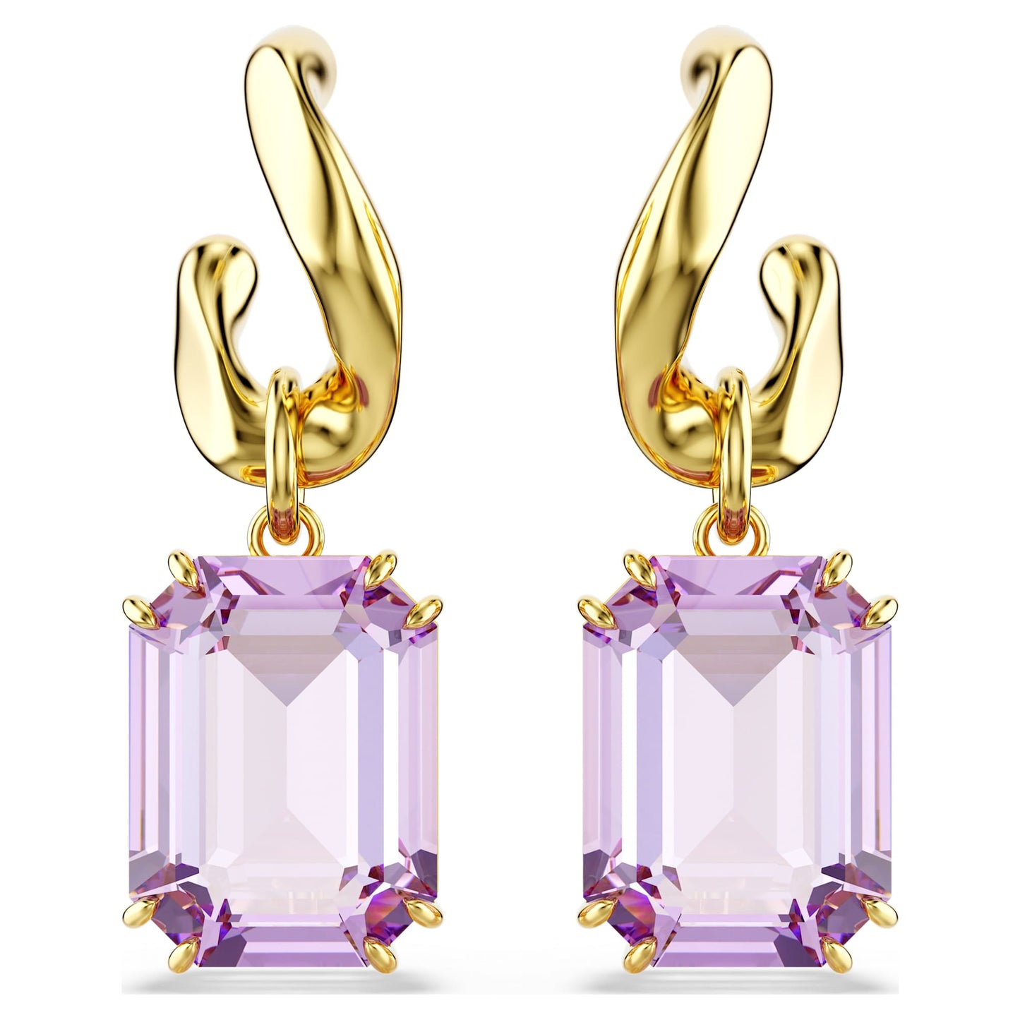 Orecchini pendenti Swarovski Millenia Taglio ottagonale, Viola, Placcato color oro