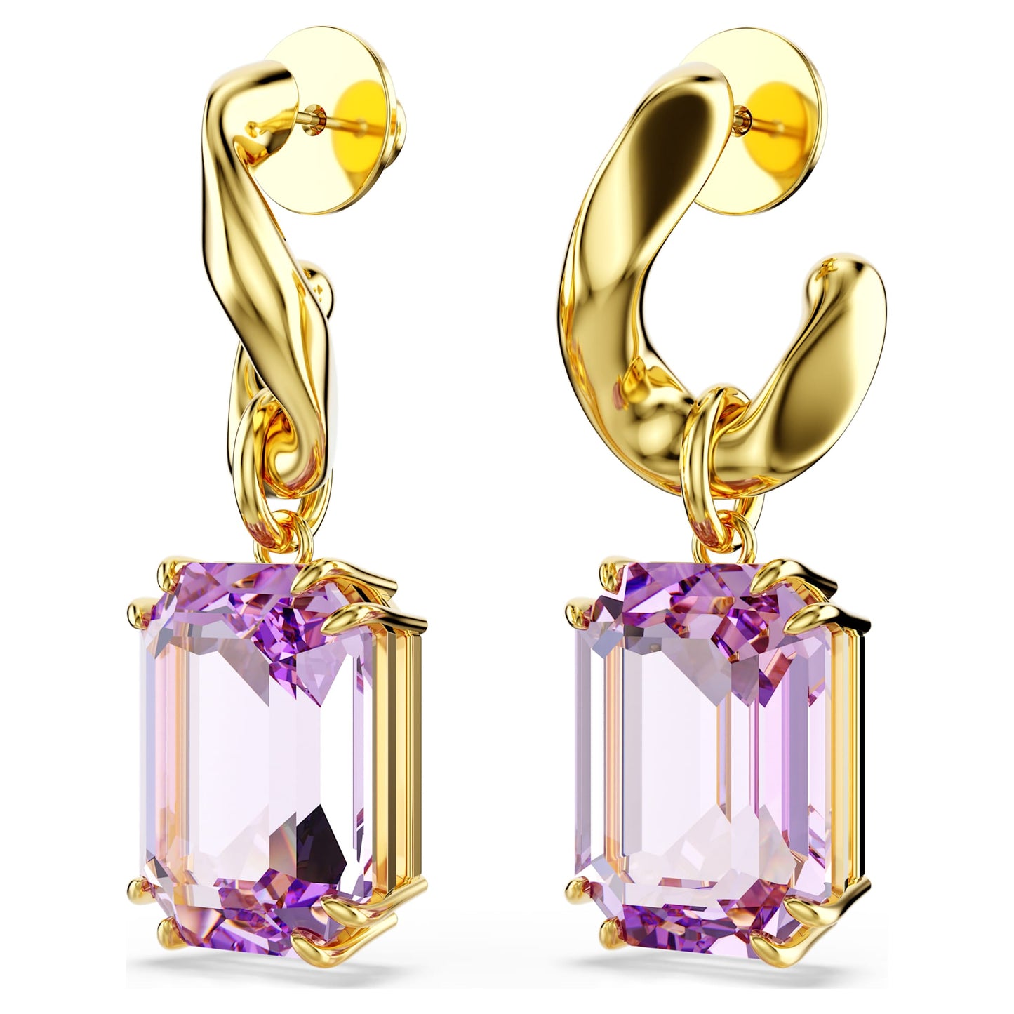 Orecchini pendenti Swarovski Millenia Taglio ottagonale, Viola, Placcato color oro
