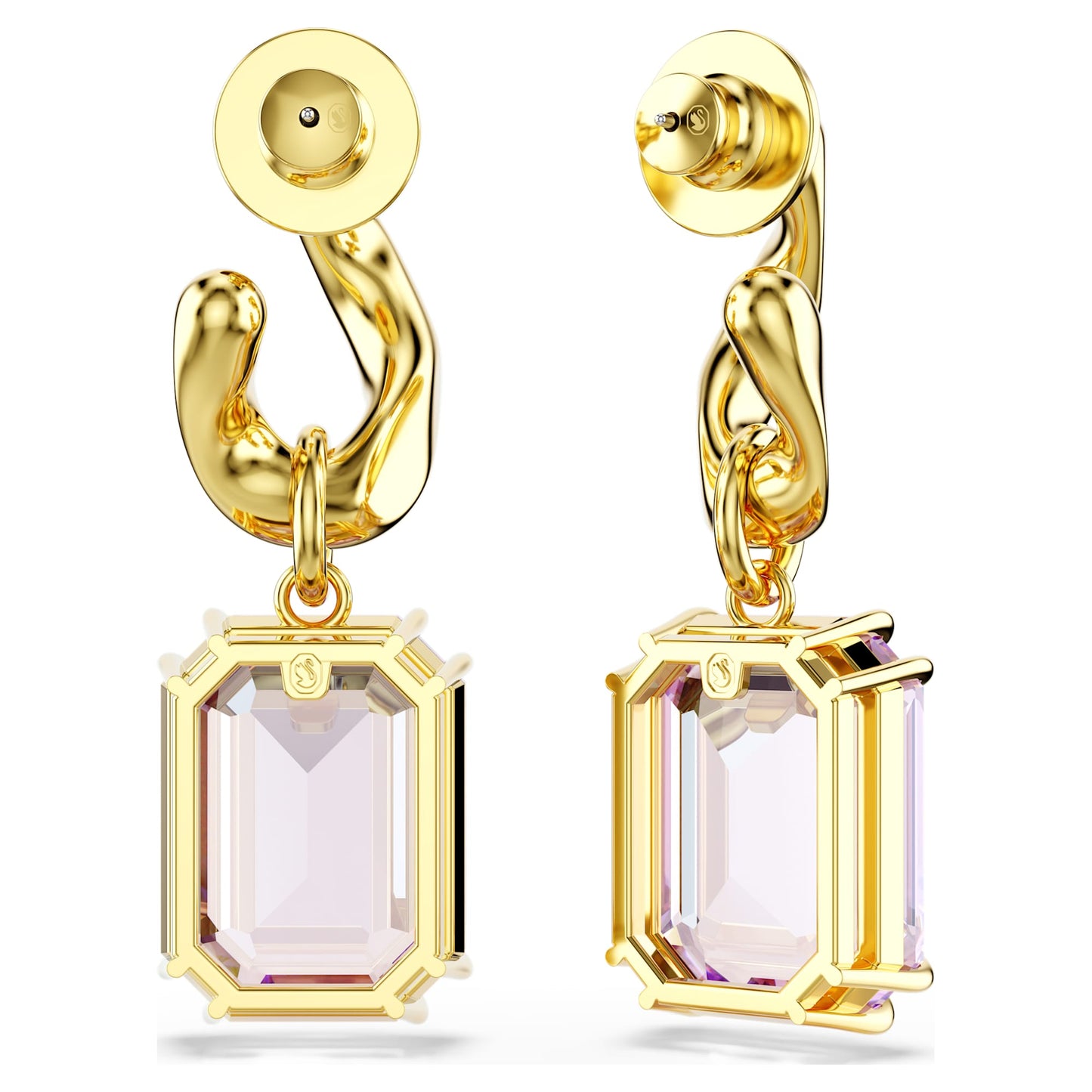 Orecchini pendenti Swarovski Millenia Taglio ottagonale, Viola, Placcato color oro