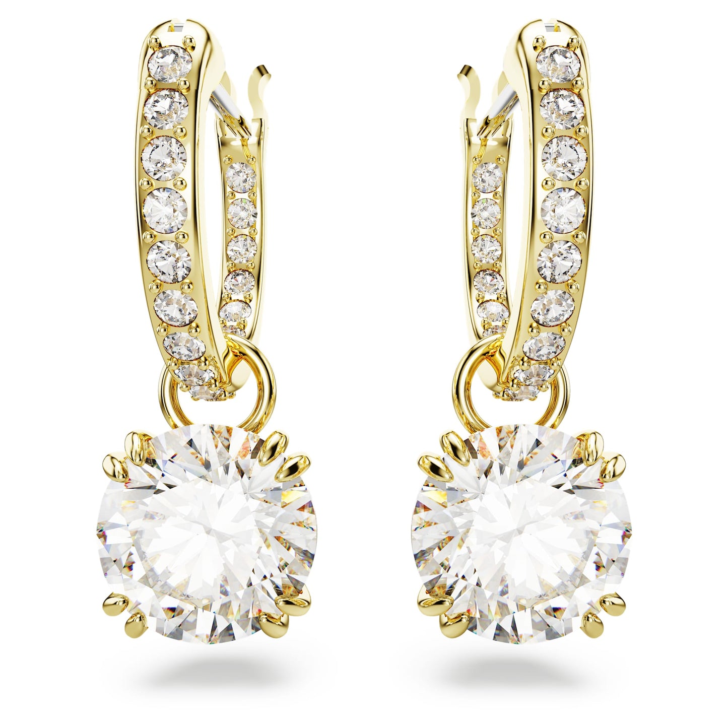 Orecchini pendenti Swarovski Stilla Taglio Round, Bianchi, Placcato color oro