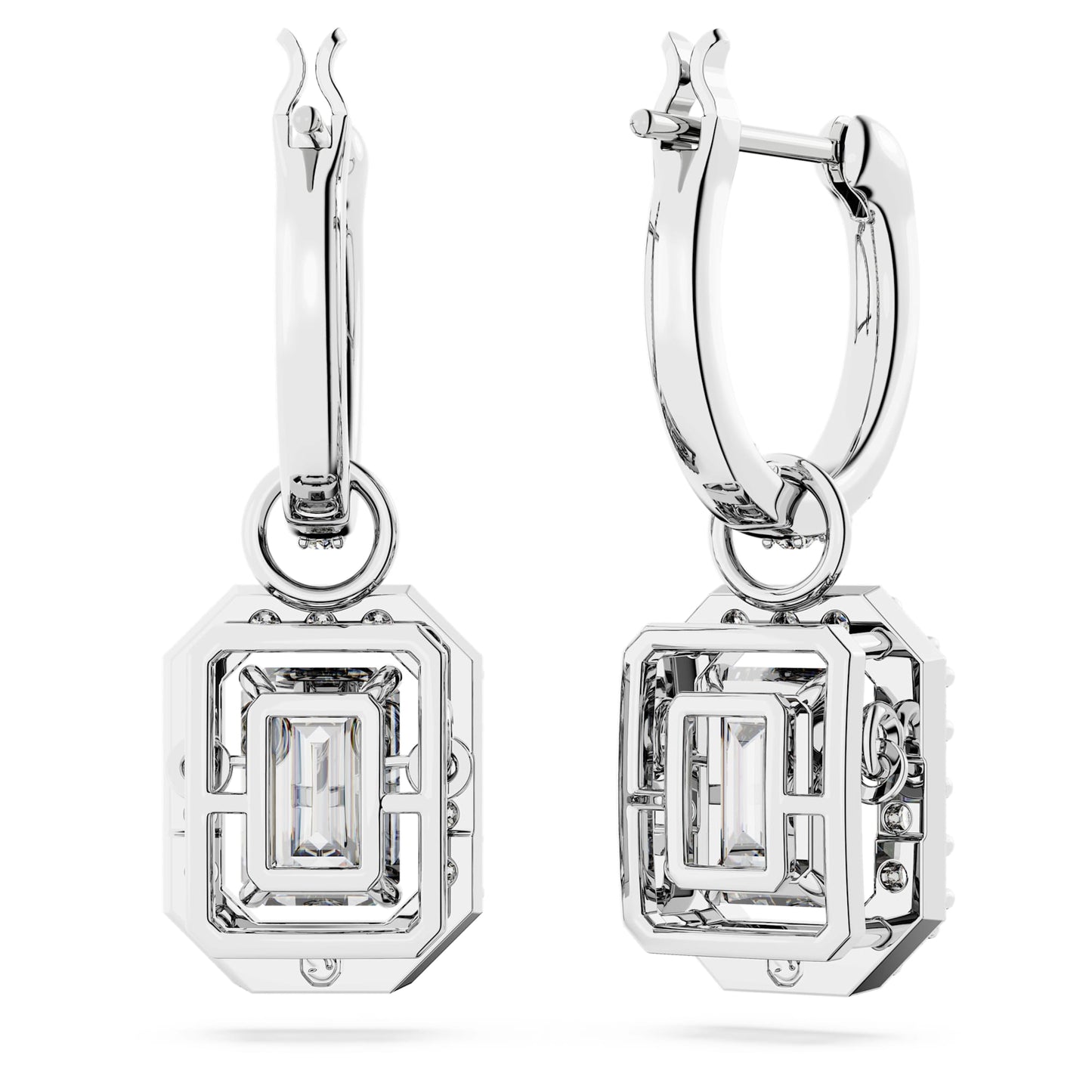 Orecchini Pendenti Swarovski Una Taglio ottagonale, Bianchi, Placcato rodio