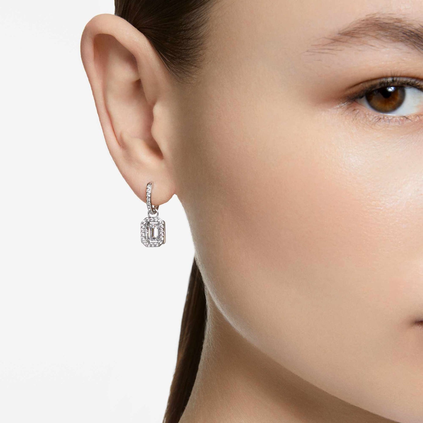 Orecchini Pendenti Swarovski Una Taglio ottagonale, Bianchi, Placcato rodio