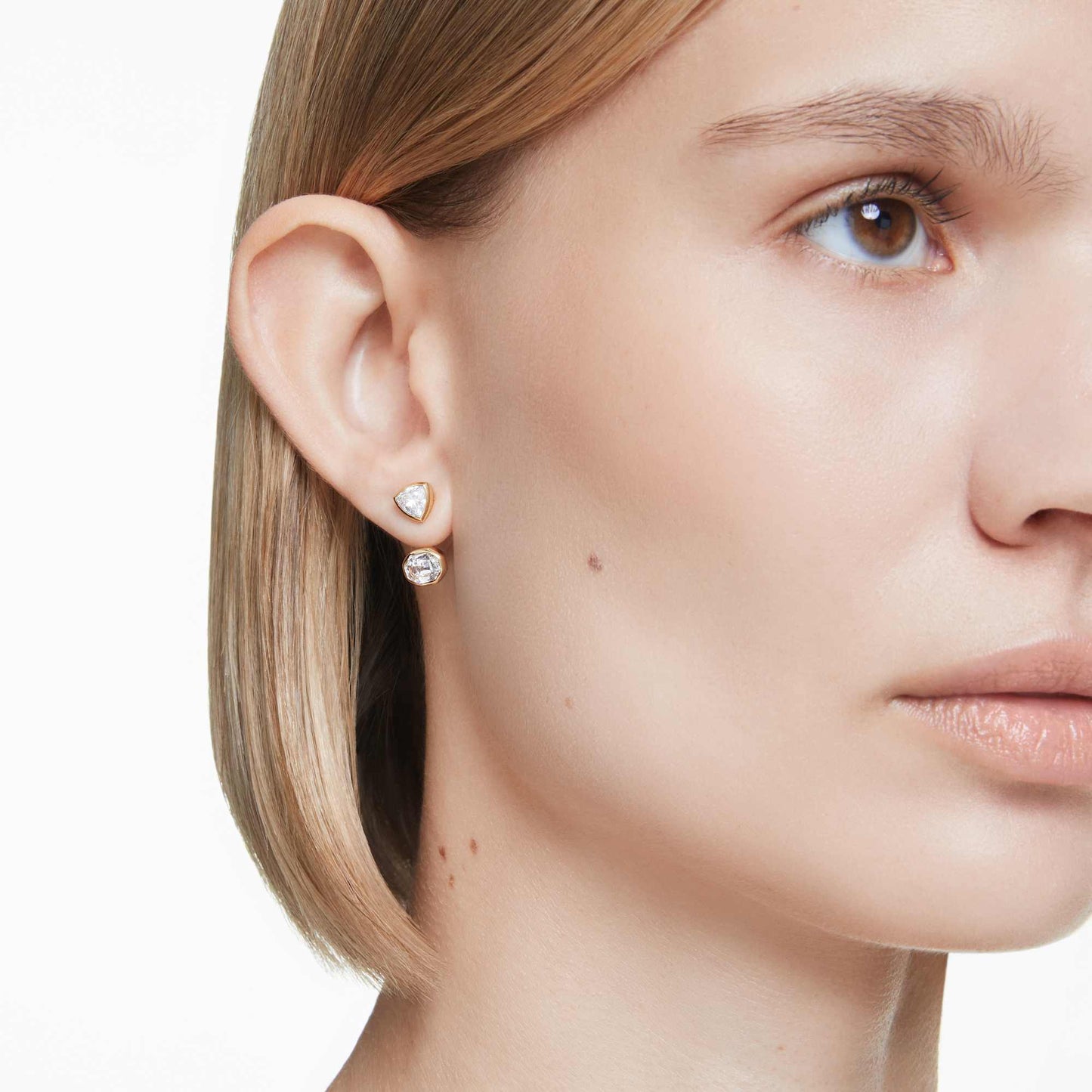 Orecchini jacket Swarovski Imber Design asimmetrico, Taglio misto, Bianchi, Placcato color oro