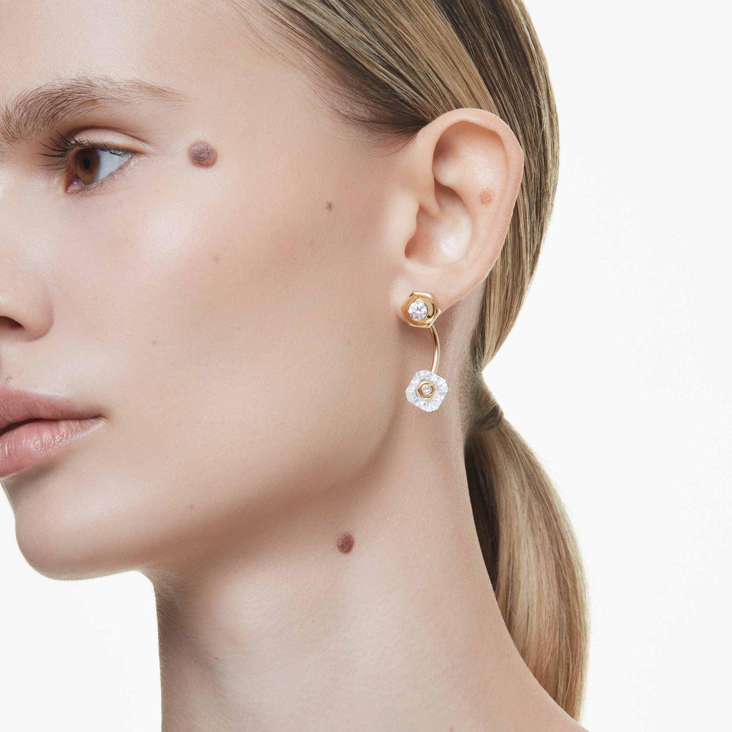 Orecchini jacket Swarovski Numina Taglio misto, Bianchi, Placcato color oro