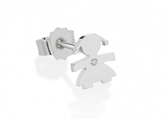 Orecchino Singolo Lebebé Bimba Oro Bianco 18 Kt Diamantino