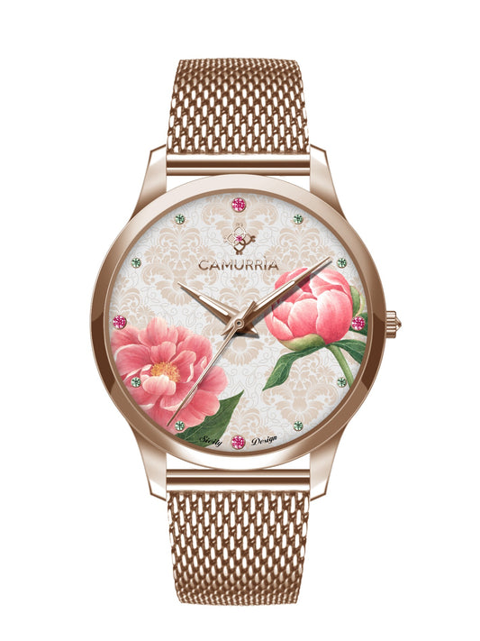 Orologio Camurrìa A Peonia 37 mm Pvd Oro Rosa Braccialato Maglia Milanese