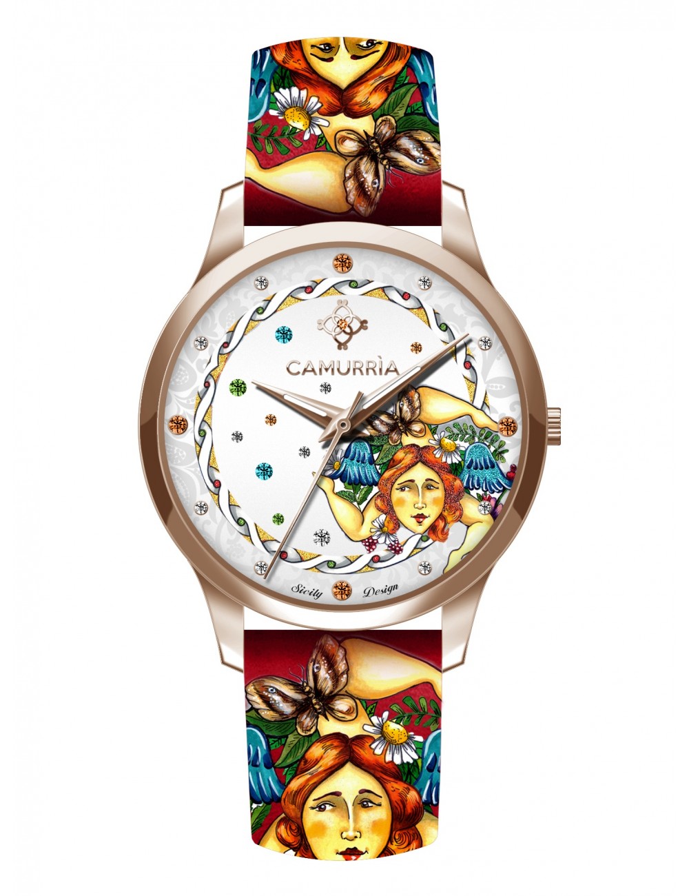 Orologio Camurrìa A Trinacria 37 mm Pvd Oro Rosa Cinturino con Stampe