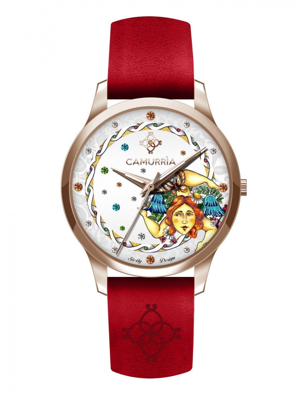 Orologio Camurrìa A Trinacria 37 mm Pvd Oro Rosa Cinturino Rosso