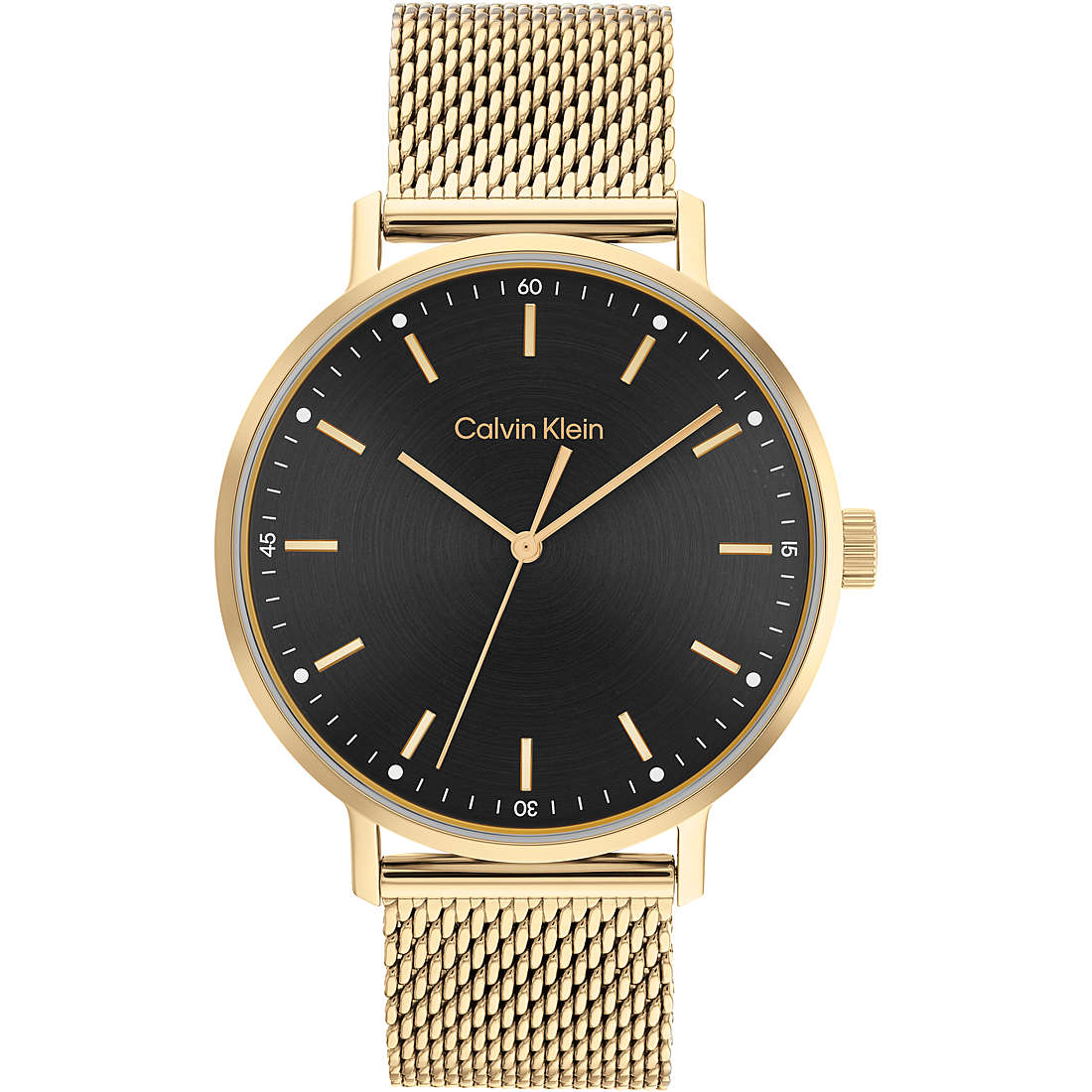 Orologio Calvin Klein Modern Mesh 42 mm Pvd Oro Braccialato Maglia Milanese Nero