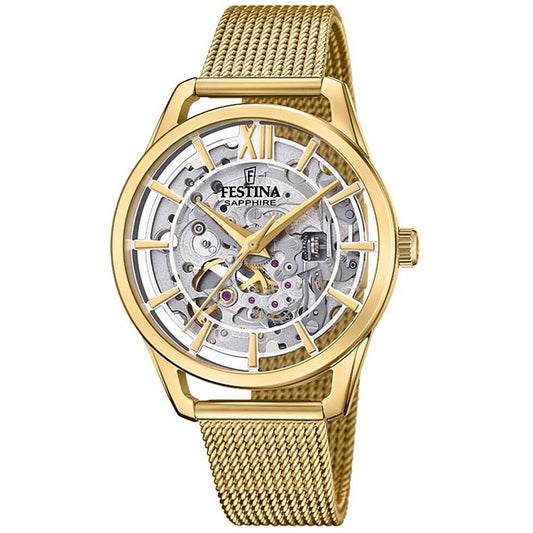 Orologio Festina Automatic Lady 35,5 Mm Pvd Oro Braccialato Maglia Milanese