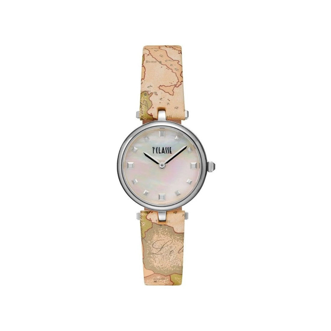 Orologio Alviero Martini 1A Classe Colonia Lady 28 Mm Acciaio Pelle Beige Stampa Geo
