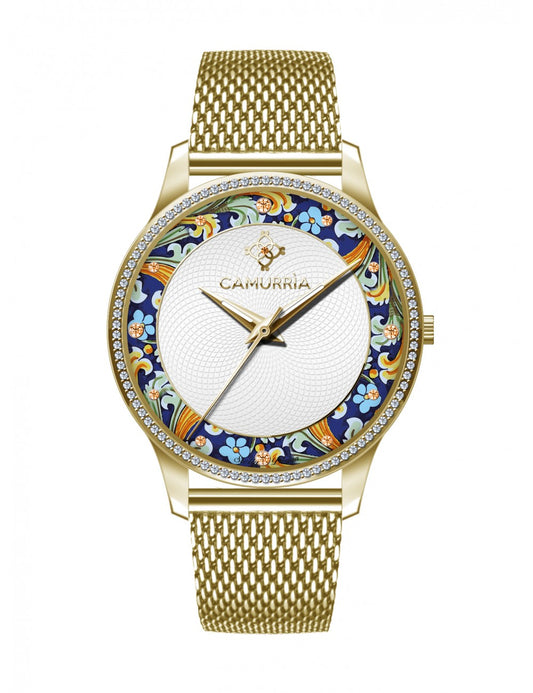 Orologio Camurrìa Caltagirone 37 mm Pvd Oro Braccialato Maglia Milanese