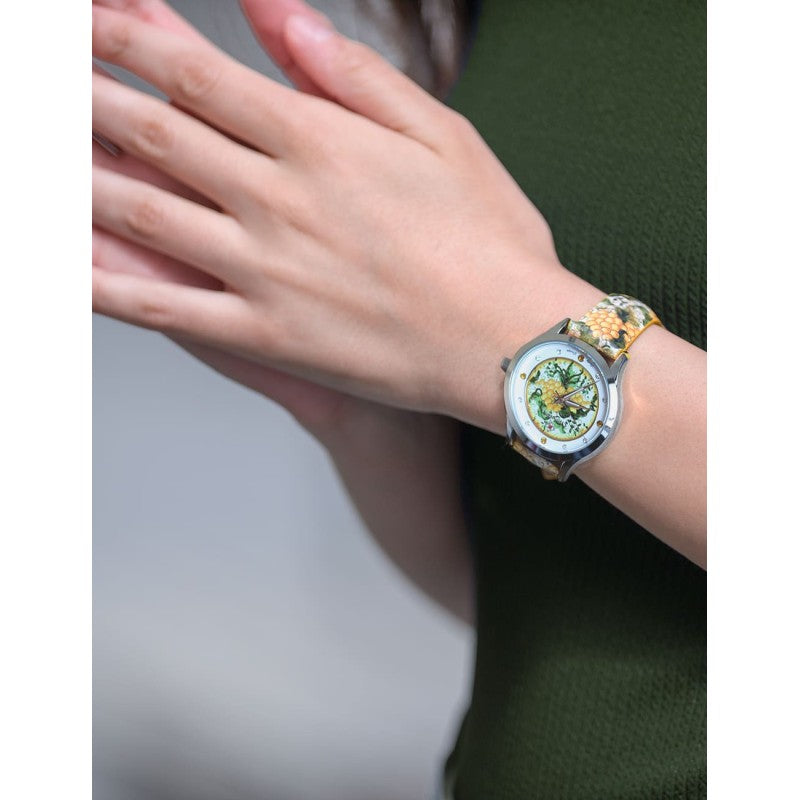 Orologio Camurrìa Racina Ianca 37 mm Acciaio Cinturino Pelle Stampe Siciliane Uva