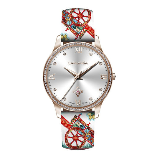 Orologio Camurrìa U Carrettu 37 mm Pvd Oro Rosa Cinturino Stampe Siciliane Carretto