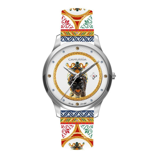 Orologio Camurrìa U Moru 37 mm Acciaio Cinturino Stampe Siciliane Testa di Moro