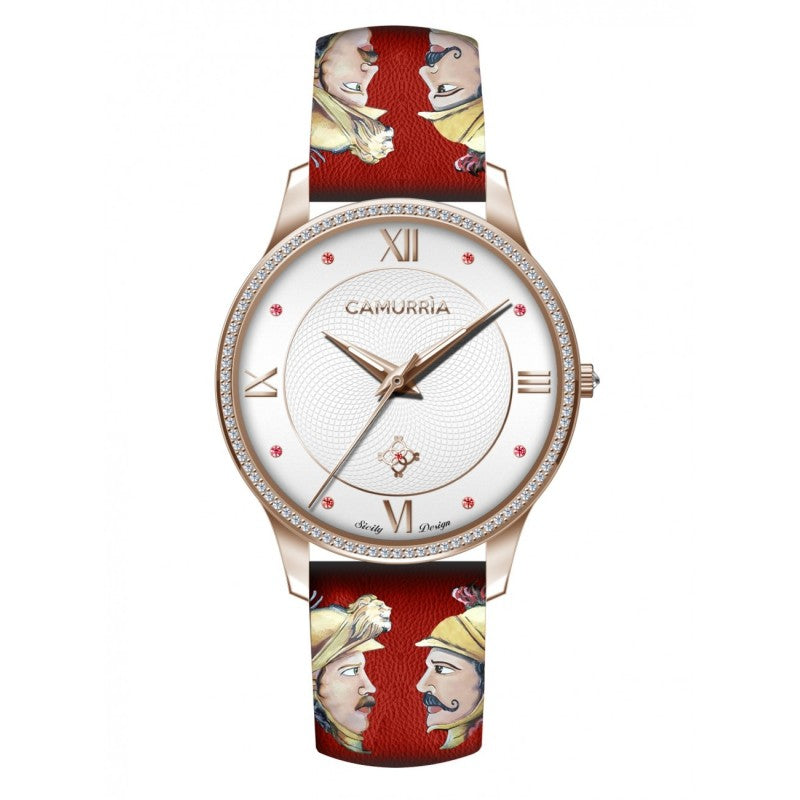 Orologio Camurrìa Facci a Facci 37 mm Pvd Oro Rosa Cinturino Stampe Siciliane