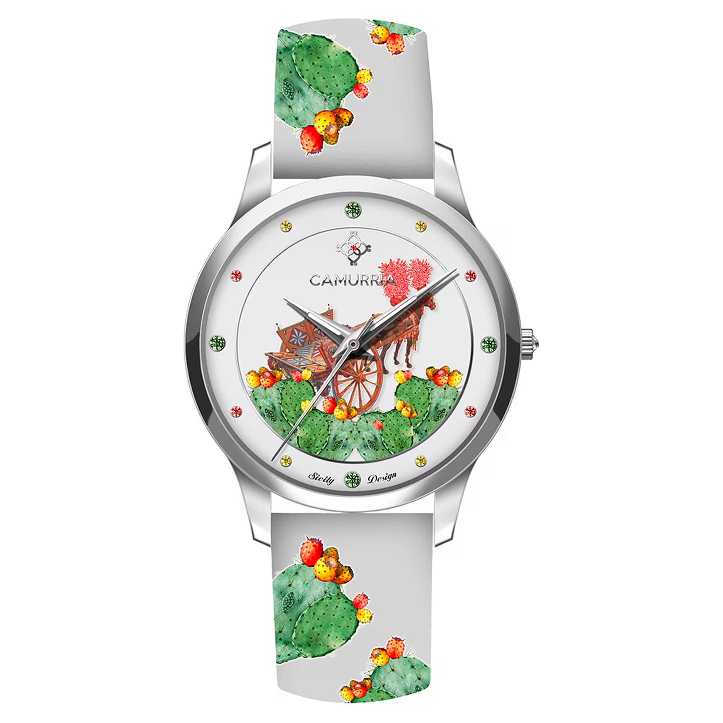 Orologio Camurrìa A Ficurinia 37 mm Acciaio Cinturino con Stampe Siciliane Fico D'India
