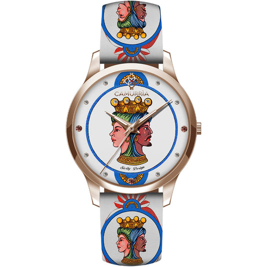 Orologio Camurria I Beddi 37 mm Pvd Oro Rosa Cinturino Stampe Siciliane Teste di Moro
